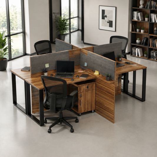Dynamic Cluster Workstation for 4 persons with partition and with storage