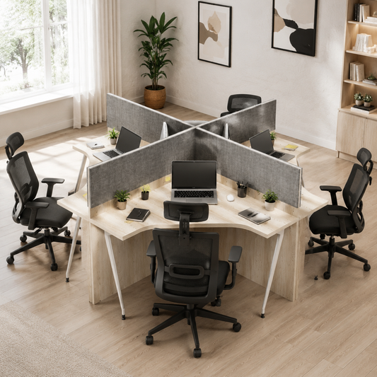 Smart Block Workstation For Four Persons With Partitions, Without Storage