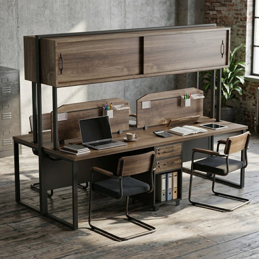 Blizzard Linear Workstation for 4 Persons with Storages, Partitions