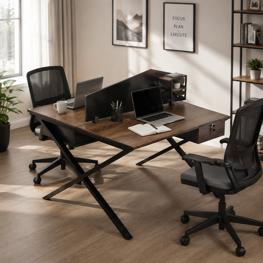 Freedom Linear Workstation With Partition, With Drawer For Two Persons