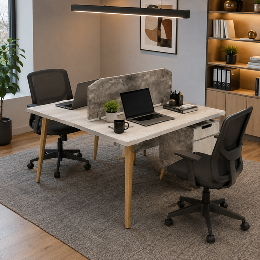 Smart Linear Basic Workstation For Two Persons With Partitions And With Storage