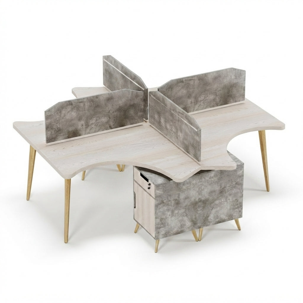 Smart Cubical Workstation For Four Persons With Drawer Pedestals and Partitions without accessories
