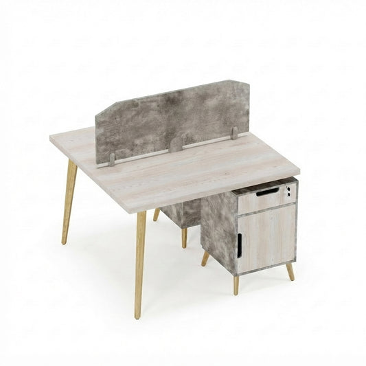 Smart Linear Basic Workstation For Two Persons With Partitions And With Storage