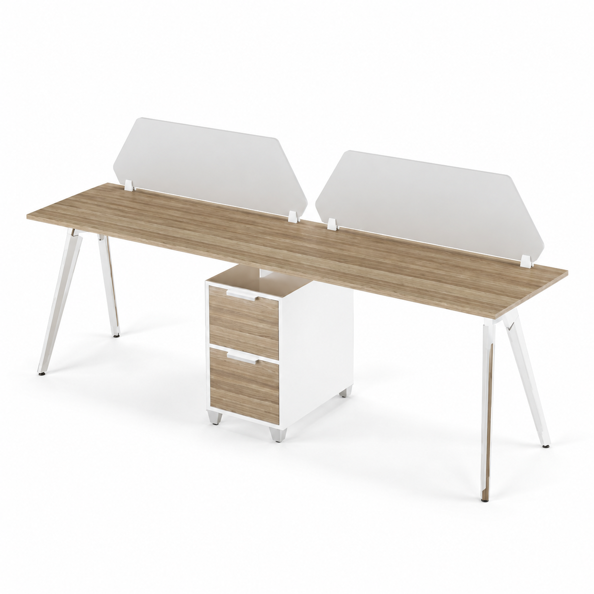 Aspire Linear Workstation For Four Persons with Partitions and Storage