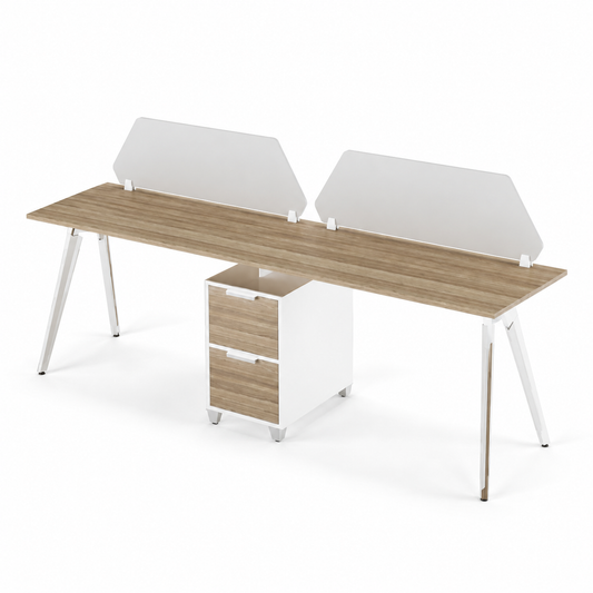 Aspire Linear Workstation For Four Persons with Partitions and Storage
