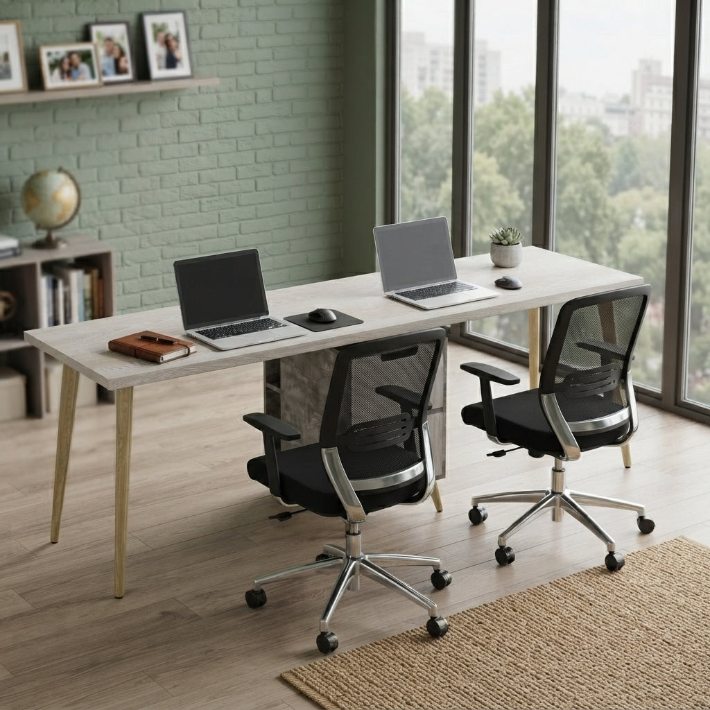Smart Linear Basic Workstation For Two Persons SBS With Partitions And Storage