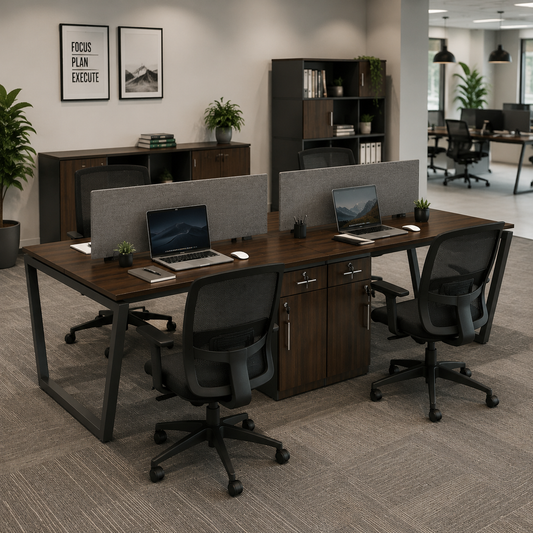 Optimus Team Workstation with Partition and Storage for Four Persons
