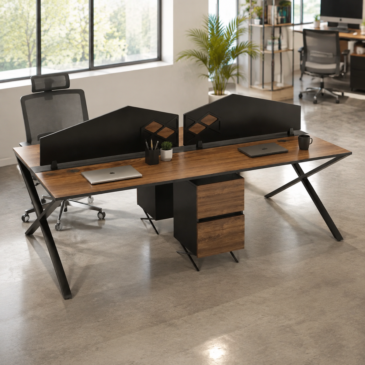 Freedom Team Workstation With Partitions and With Pedestal For Four Persons