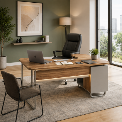 Beyond manager table with side rack