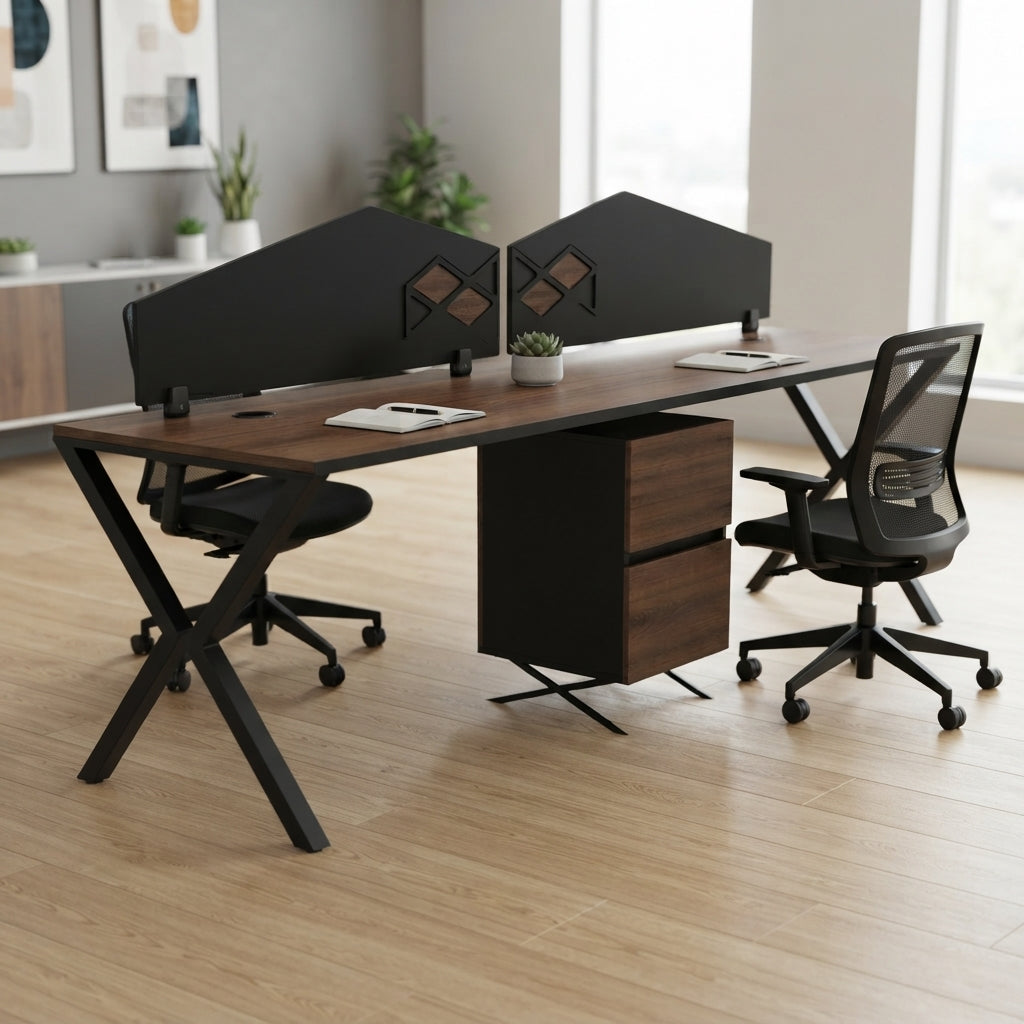 Freedom Linear Workstation SBS With Partition, With Drawers For Two Persons