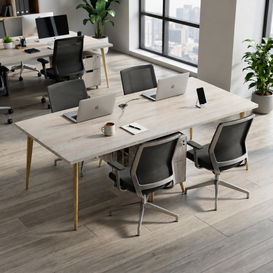 Smart Team Workstation With Dual Storage Drawers For Four Persons Without Partitions And Accessories