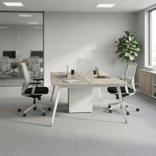 Aspire Linear Workstation For Four Persons with Partitions and without Storage