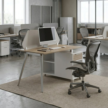 Aspire Linear Workstation For Two Persons with Partition and Storage