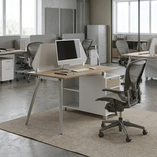 Aspire Linear Workstation For Two Persons with Partition and Storage
