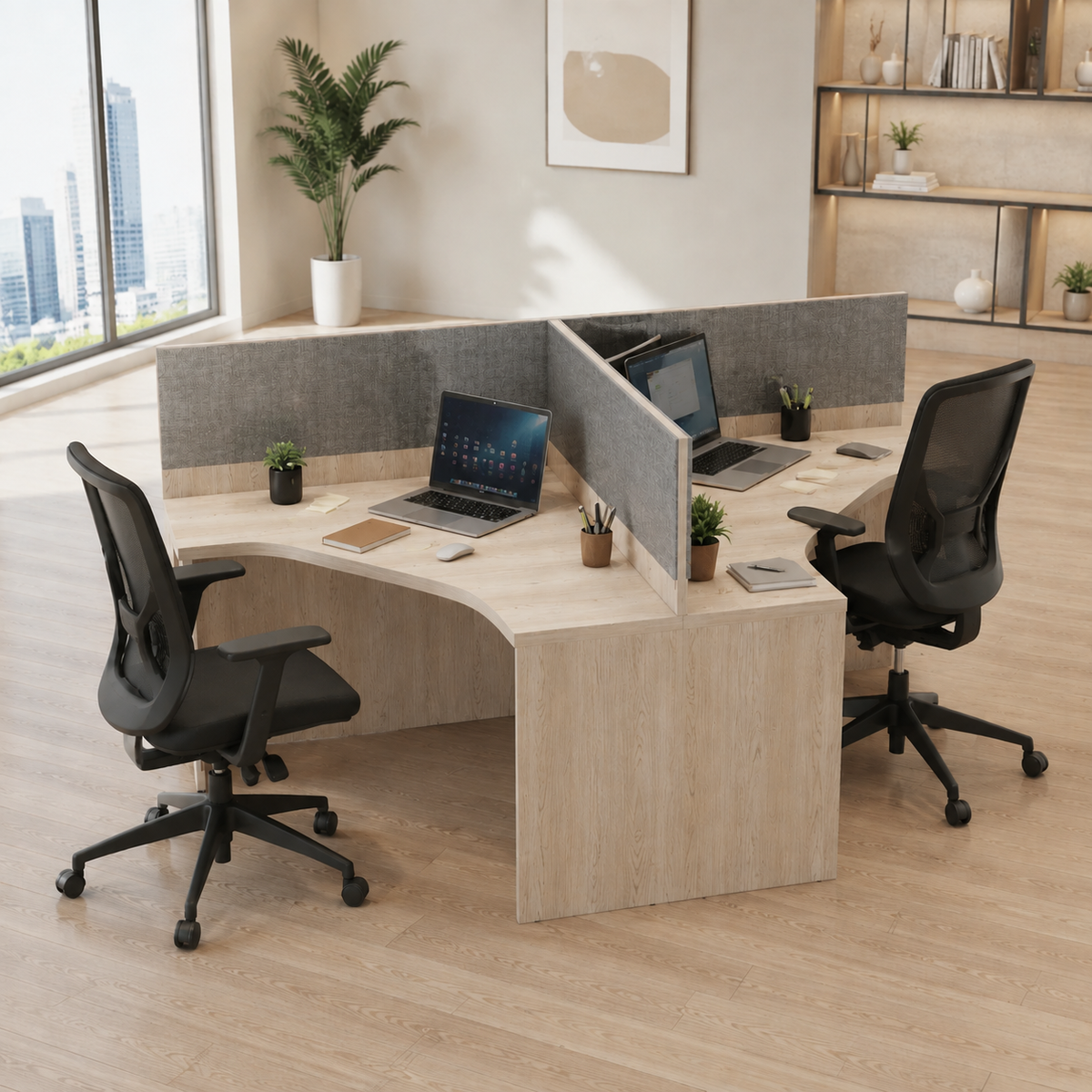 Smart Block Workstation For Two Persons with Partitions and without Storage