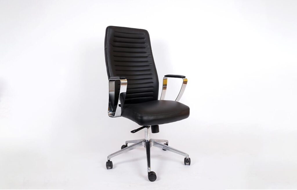 Sleek executive chair with ergonomic lumbar support and adjustable armrests