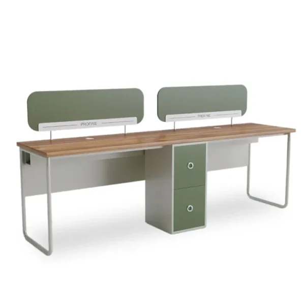 Compact and stylish Beyond workstation for 2, featuring partition and storage