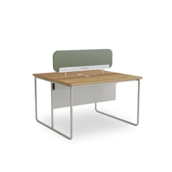 Sleek Beyond workstation for 2 with partition and durable structure.