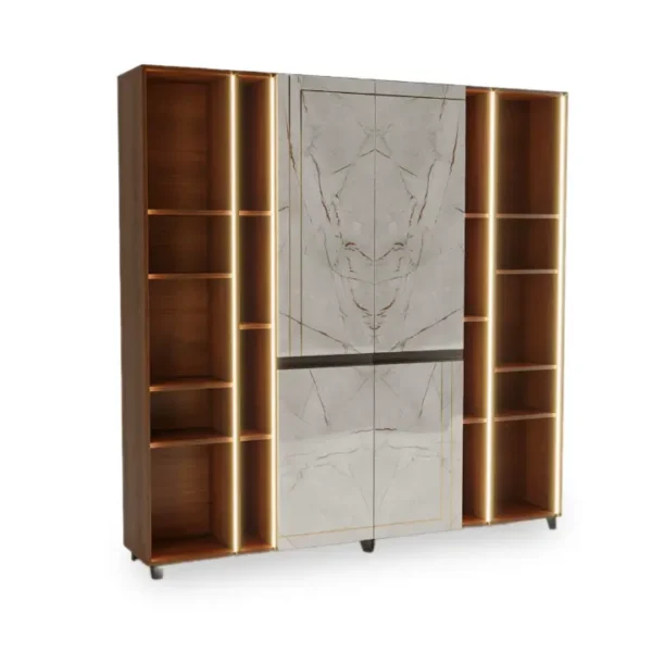 Luxury CEO cabinet featuring ambient lighting and soft-close hinges.