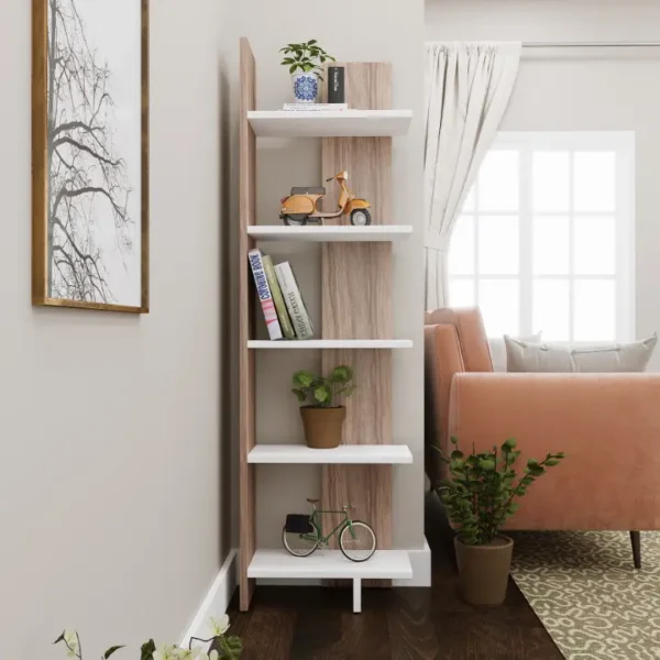 Two-Tone Five-Shelf Melamine Bookcase for Space-Saving Storage