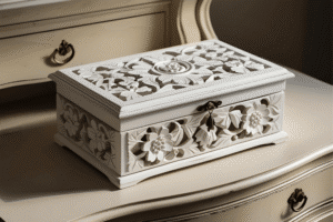 Decorative White Wood Jewellery Box