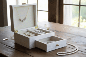 Designer White Wood Jewellery Box for Gifts
