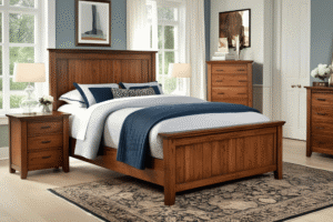 Double wooden bed design