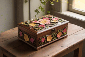 Floral Carved Wooden Jewellery Box