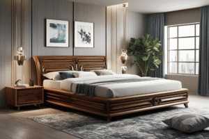 Gold-Coating wood bed for bedroom