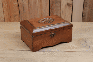 Rustic Wooden Jewellery Box with Carved Lid