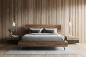 Sleek wood bed design