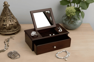 Small Dark Wood Jewellery Box with Mirror