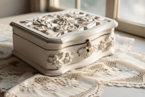 Vintage White Wooden Jewellery Box