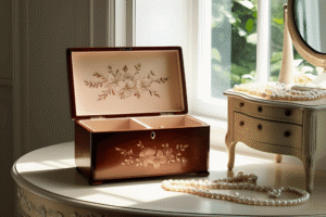 Wooden Jewellery Box with Mirror & Drawer