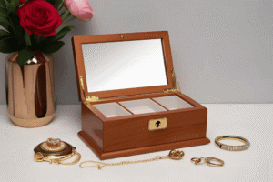 Wooden Jewellery Box with Mirror & Lock