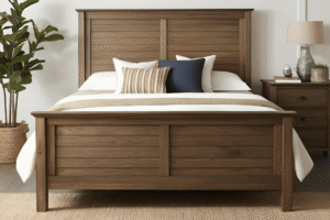 Wooden bed with headboard
