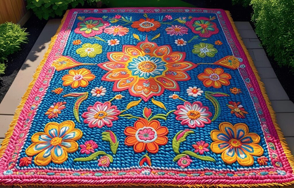 Boho Plastic Straw Garden Rug 7x7