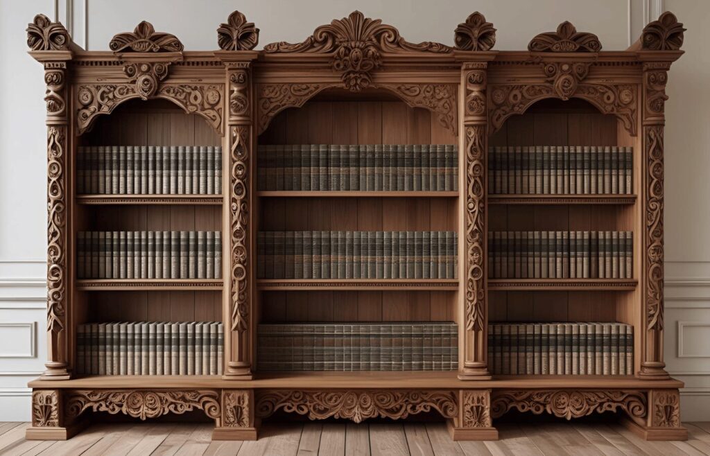 Bookshelf with Decorative Carved Wood