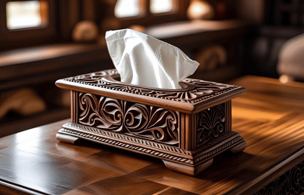 Carved Wooden Tissue Holder
