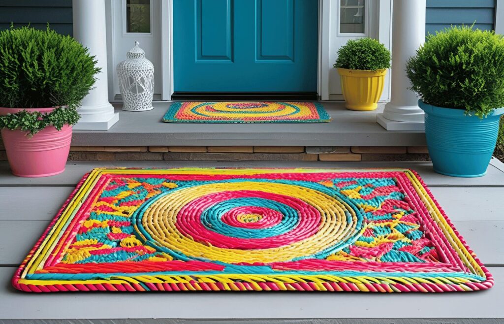 Colorful Plastic Straw Porch Mat 6x12