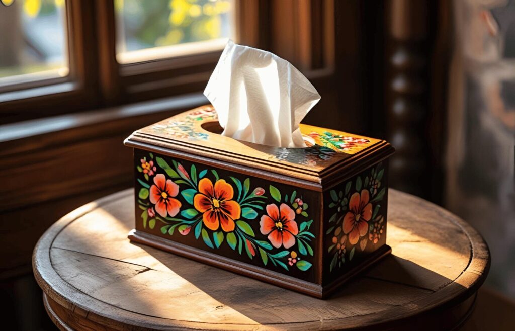 Hand-Painted Wooden Tissue Case