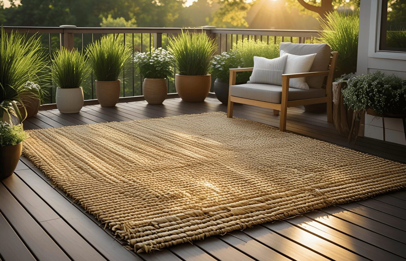 Lightweight Plastic Straw Deck Rug 4x10
