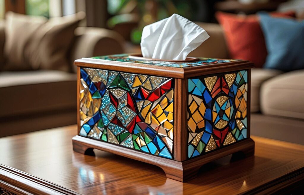 Mosaic Wooden Tissue Box
