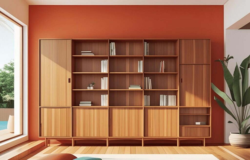 Teak Wood Bookshelf with Cabinets