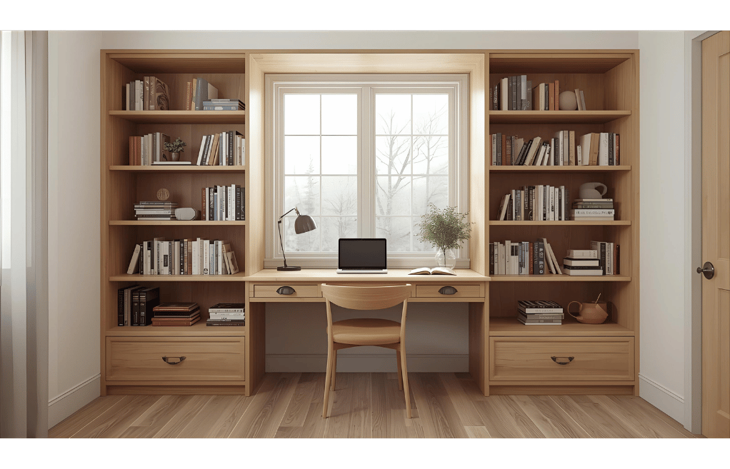 Simple Study Table with Bookshelf Design