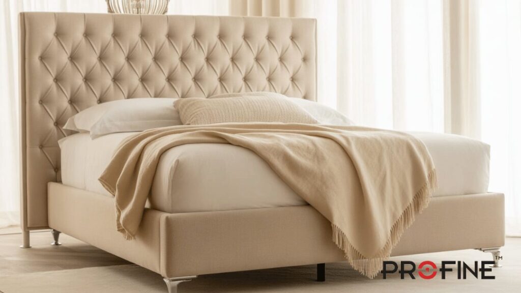Beige Upholstered Bed