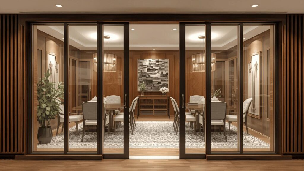 Wooden Partition with Glass Inserts