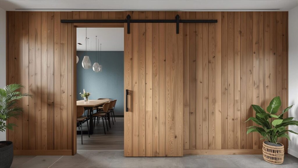 Wooden Partition with a Sliding Barn Door