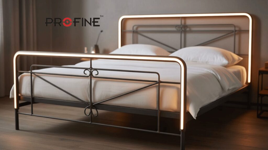 Iron Bed with LED Headboard