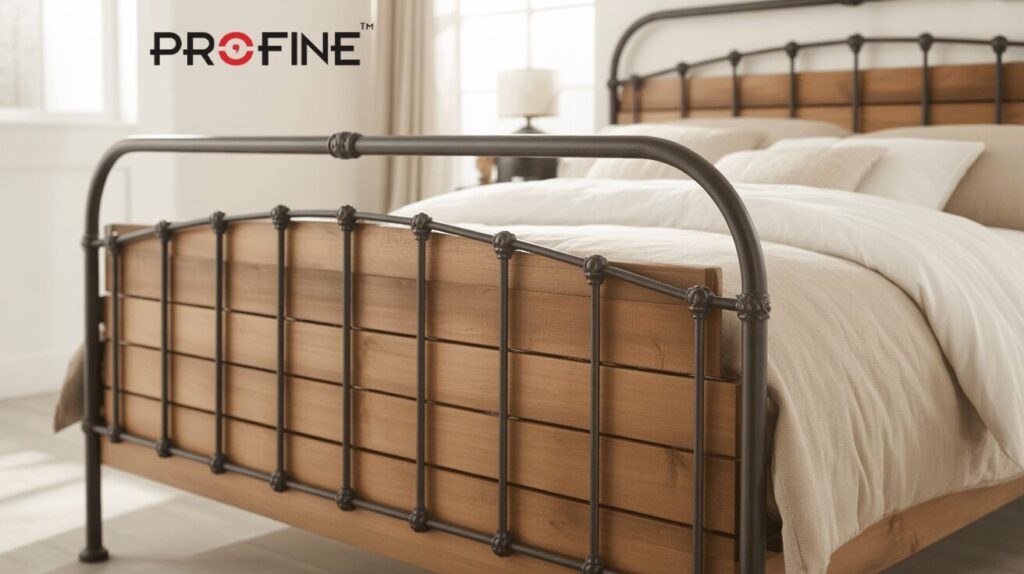 Iron Bed with Wooden Slats